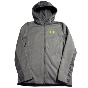 Under Armour Coldgear Loose Youth Large Gray Hoodie Jacket Coat Neon Logo Active
